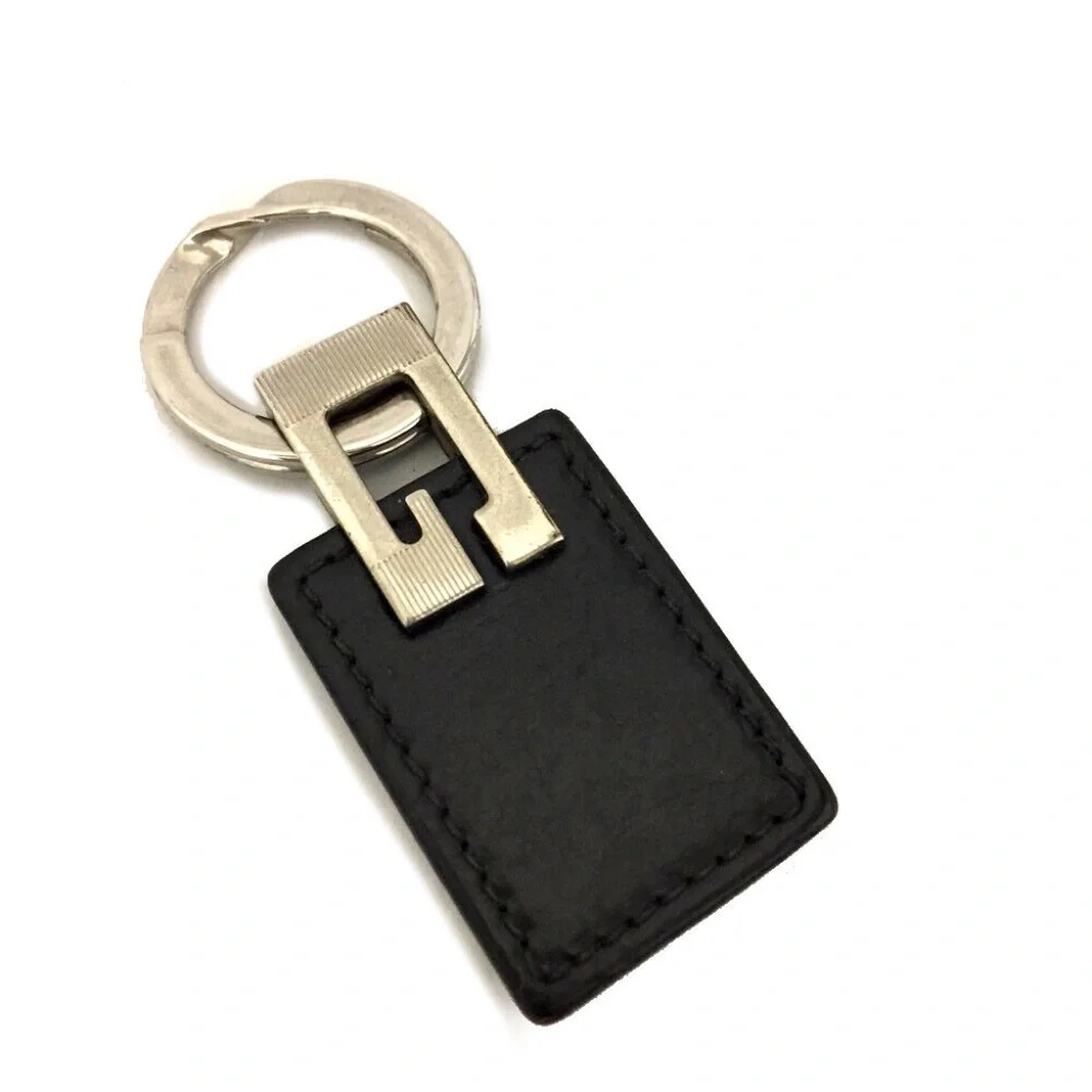 GUCCI Logo Silver Metal Tone Leather Key Holder Charm Unisex Vintage Authentic
